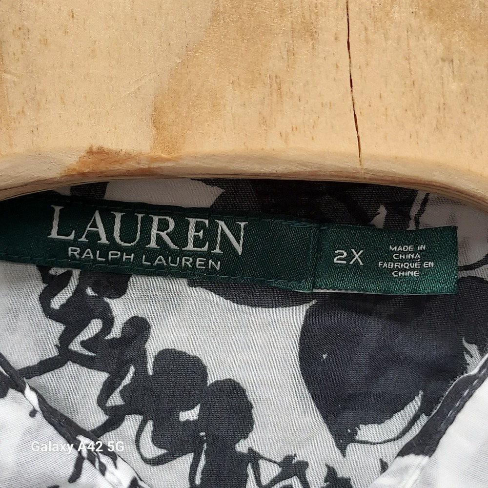 Lauren Ralph Lauren Womens 2X Cotton Silk Floral Paisley Button Down Shirt Black - Picture 2 of 5